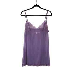 Vintage Victoria's Secret Sheer Lavender Floral Lace Shimmer Slip Nightie L y2k